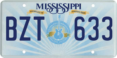 MS license plate BZT633
