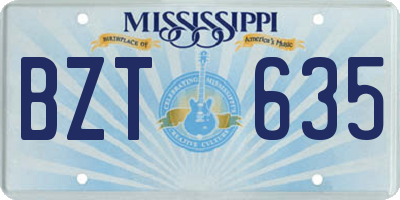 MS license plate BZT635