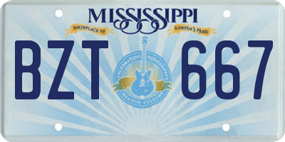 MS license plate BZT667
