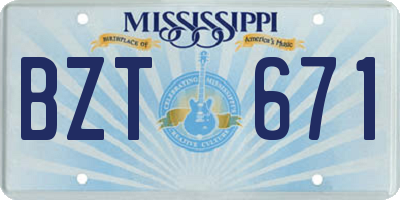 MS license plate BZT671