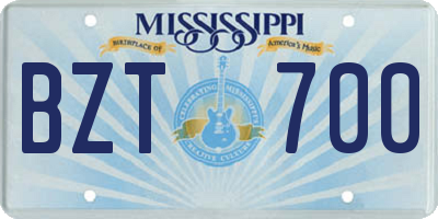 MS license plate BZT700