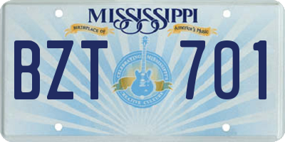 MS license plate BZT701