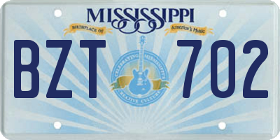 MS license plate BZT702