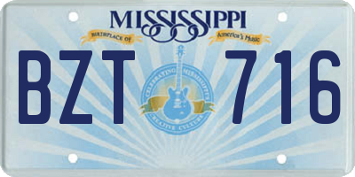 MS license plate BZT716