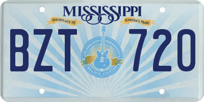 MS license plate BZT720