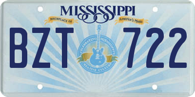 MS license plate BZT722