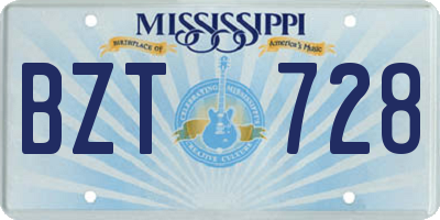 MS license plate BZT728