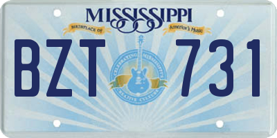 MS license plate BZT731