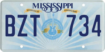 MS license plate BZT734