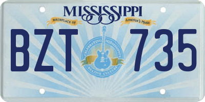 MS license plate BZT735