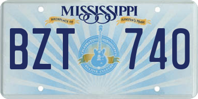 MS license plate BZT740