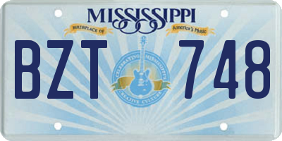 MS license plate BZT748