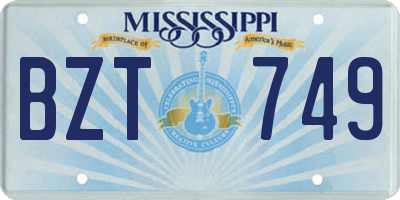 MS license plate BZT749