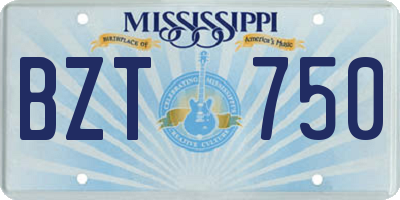 MS license plate BZT750
