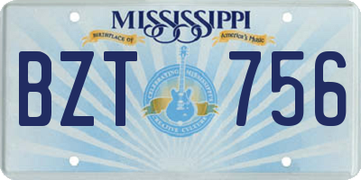 MS license plate BZT756