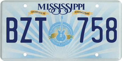 MS license plate BZT758