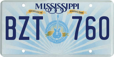 MS license plate BZT760
