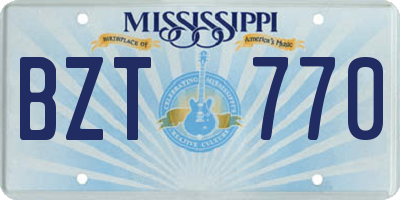 MS license plate BZT770
