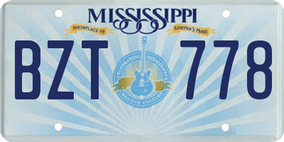 MS license plate BZT778