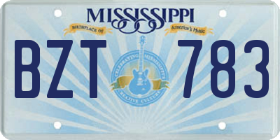 MS license plate BZT783