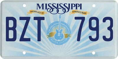 MS license plate BZT793
