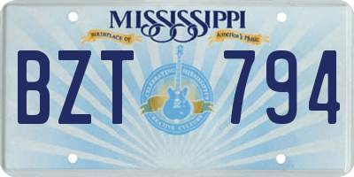 MS license plate BZT794