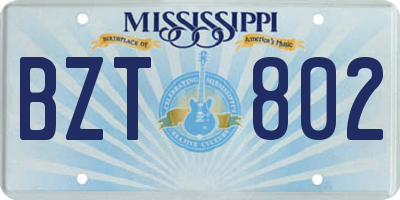 MS license plate BZT802