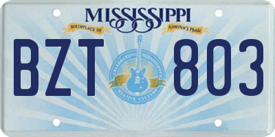MS license plate BZT803