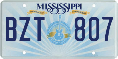 MS license plate BZT807