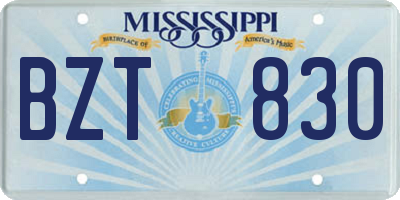 MS license plate BZT830
