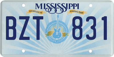 MS license plate BZT831