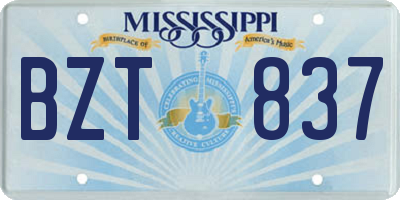 MS license plate BZT837