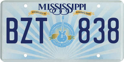 MS license plate BZT838