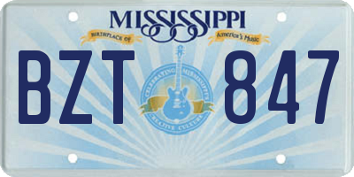 MS license plate BZT847