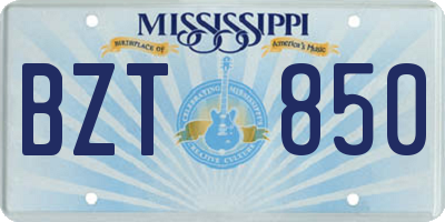 MS license plate BZT850
