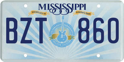 MS license plate BZT860
