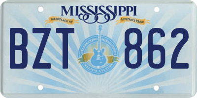 MS license plate BZT862