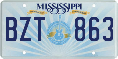 MS license plate BZT863