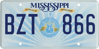 MS license plate BZT866