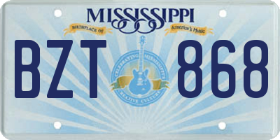 MS license plate BZT868