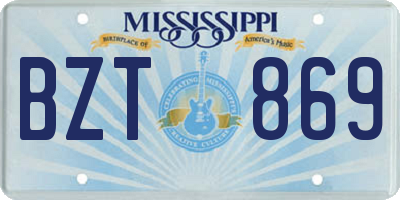 MS license plate BZT869
