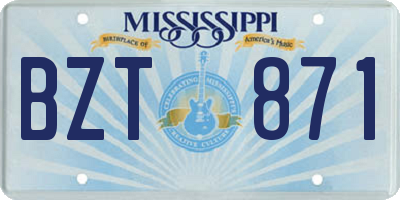 MS license plate BZT871
