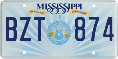 MS license plate BZT874