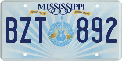 MS license plate BZT892