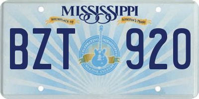 MS license plate BZT920
