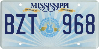 MS license plate BZT968
