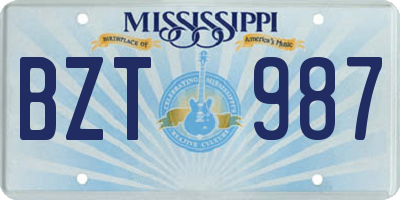 MS license plate BZT987