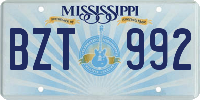 MS license plate BZT992