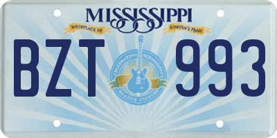 MS license plate BZT993