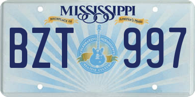 MS license plate BZT997